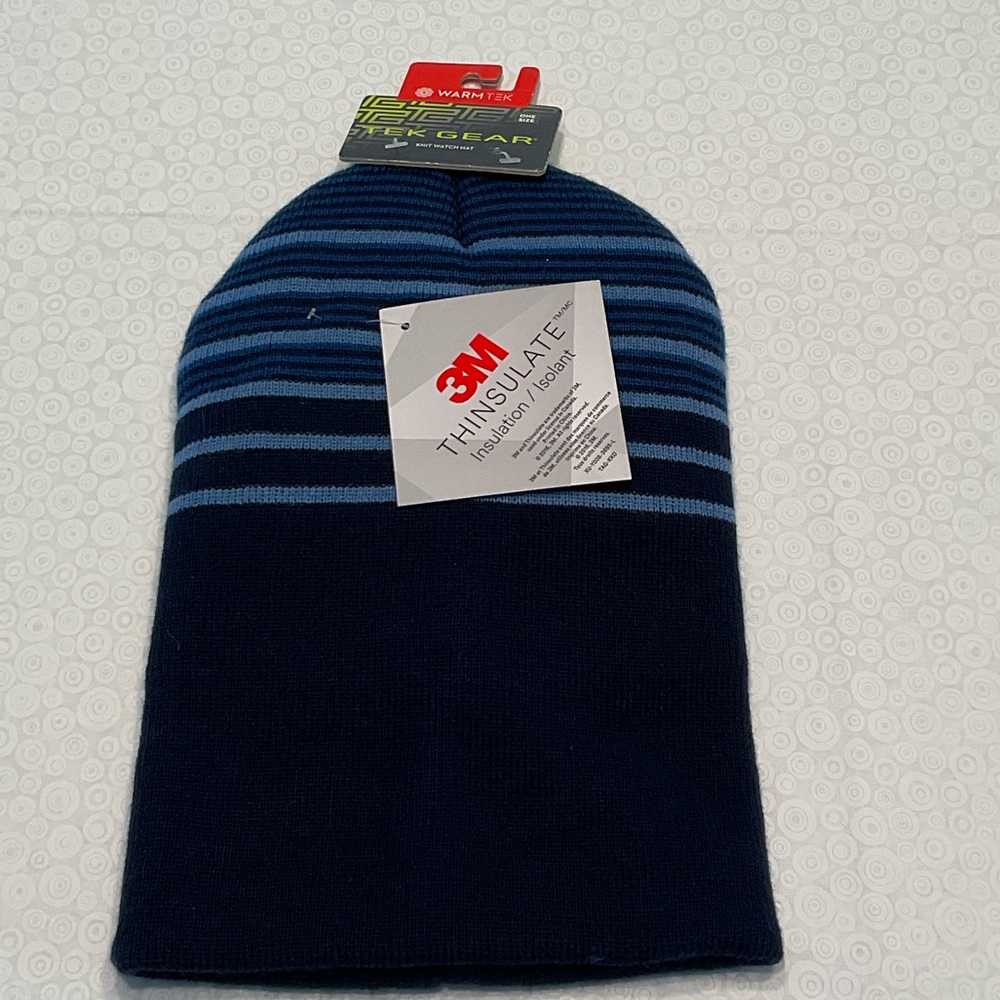 3M Thinsulate Blue Striped Beanie - Picture 1 of 5